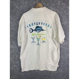 Tommy Bahama Shirt Mens Large Silk Camp Embroidered Button Up Martini Drink